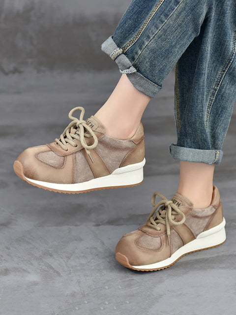 Scarpe casual da donna con tacco basso in pelle colorblock