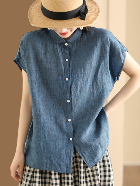 Camicia vintage da donna in 100% cotone con bottoni, taglia comoda