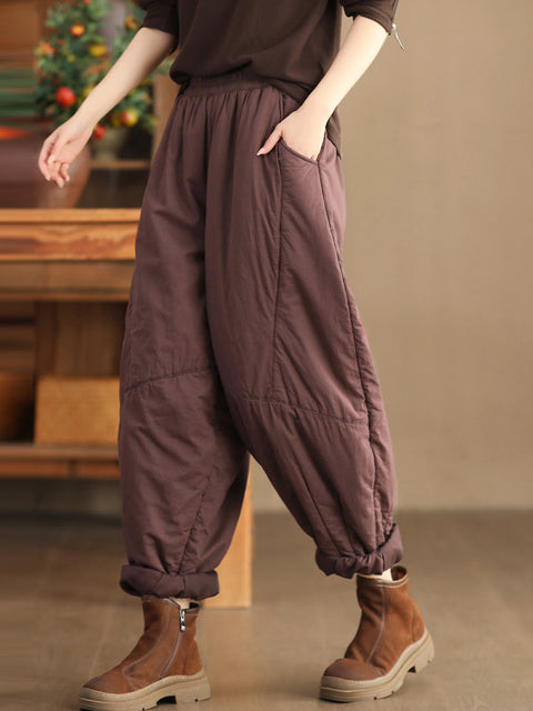 Pantaloni Harem imbottiti con cuciture solide vintage da donna taglie forti