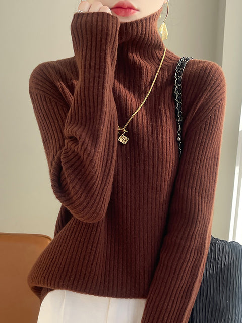 Maglione in maglia di lana con scollo a V e righe casual autunnali da donna