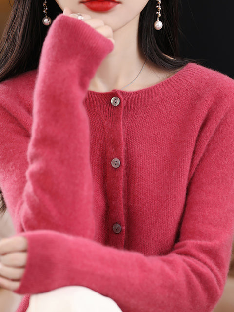 Maglione cardigan solido in lana invernale da donna