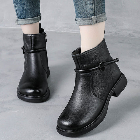 Women Casual Genuine Leather Low Heel Martin Boots