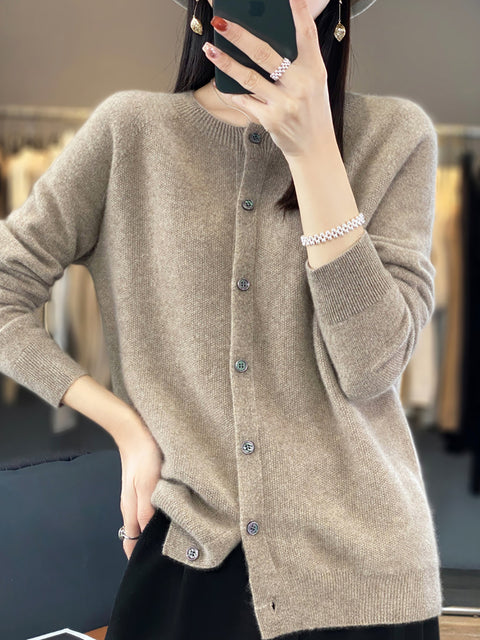 Cardigan lavorato a maglia con scollo a V in lana autunnale da donna