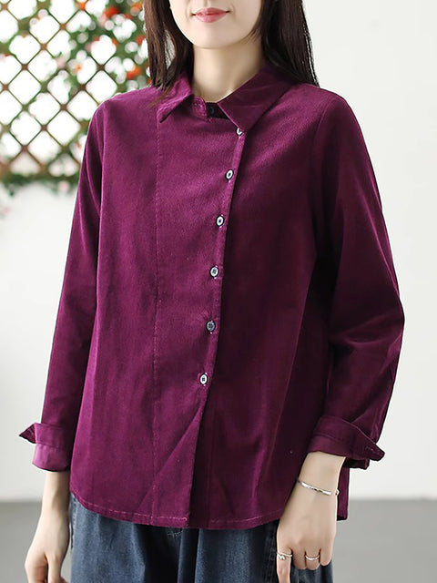 Camicia cardigan Croduroy tinta unita autunnale da donna taglie forti