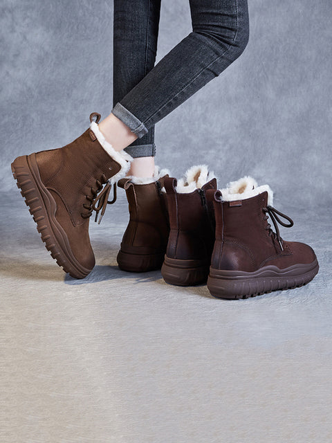 Women Vintage Winter Leather Fleece-lined Ankle Boots