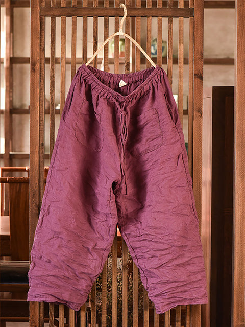 Pantaloni harem estivi vintage in lino da donna taglie forti