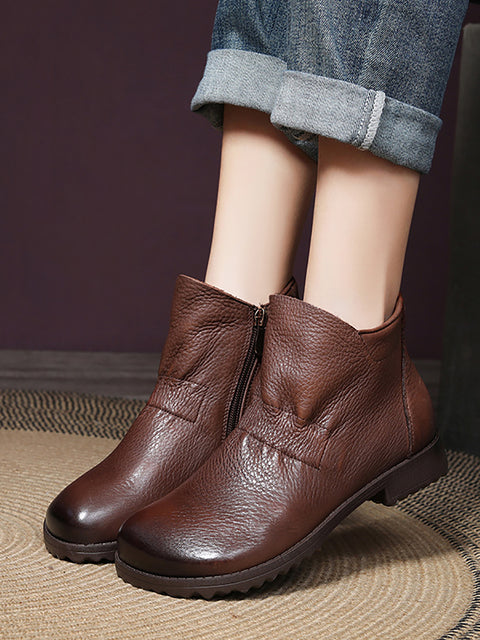 Women Vintage Genuine Leather Low Heel Boots