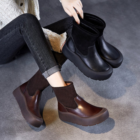 Women Winter Genuine Leather Platform Ankle Boots