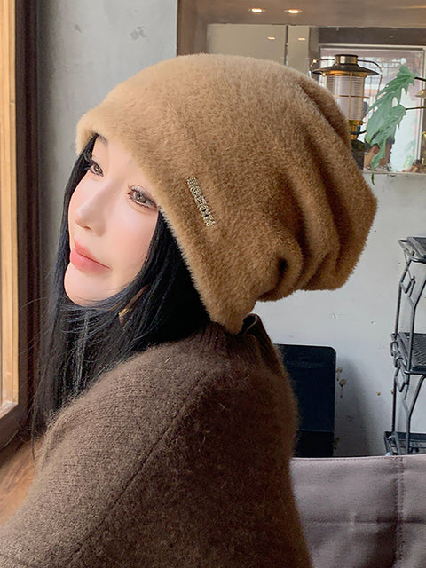 Cappello invernale caldo in maglia di peluche morbido da donna