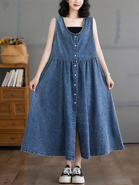 Women Casual Summer Solid Denim Loose Vest Dress