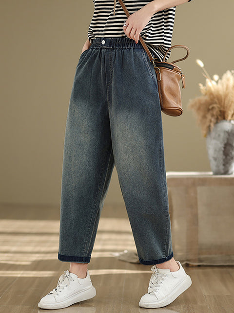 Pantaloni harem in denim puro retrò primaverili da donna