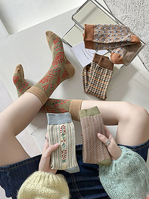 5 Pairs Women Vintage Warm Socks