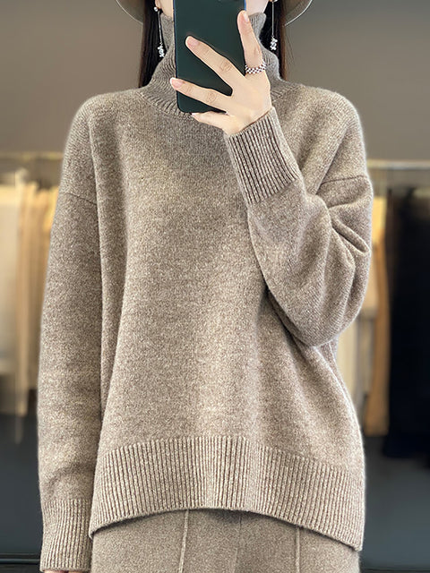 Maglione in maglia di lana con scollo a V e righe casual autunnali da donna