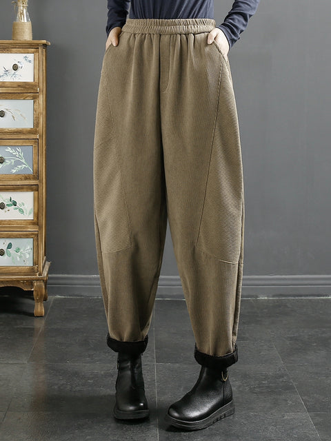 Pantaloni Harem caldi in peluche Croduroy vintage da donna taglie forti