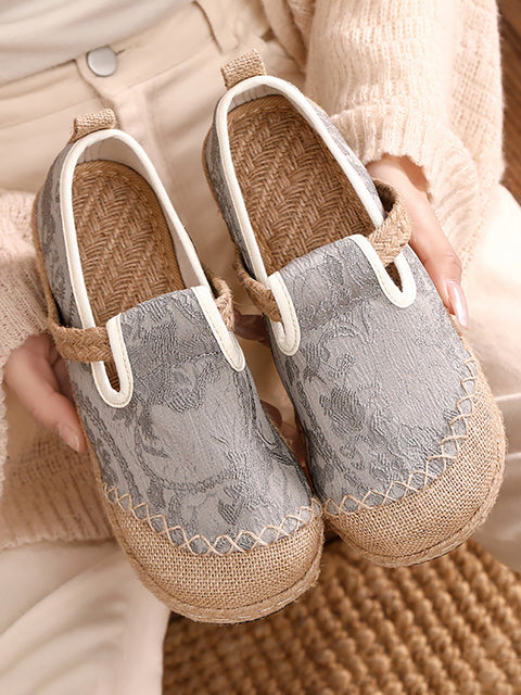 Women Ethnic Cotton Linen Jacquard Flat Shoes