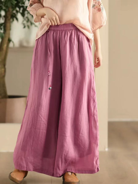 Women Summer Dual-layer Wide-leg Ramie Pants