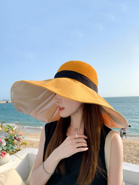 Women Casual Solid Large Brim Sunproof Hat