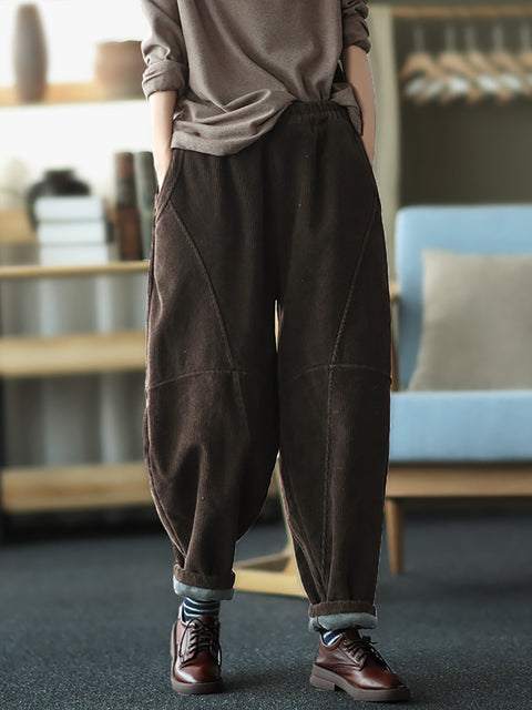 Pantaloni addensati con cuciture solide vintage da donna taglie forti