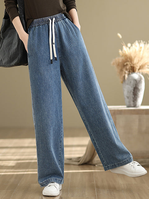 Pantaloni dritti in denim casual da donna, di colore puro, primaverili