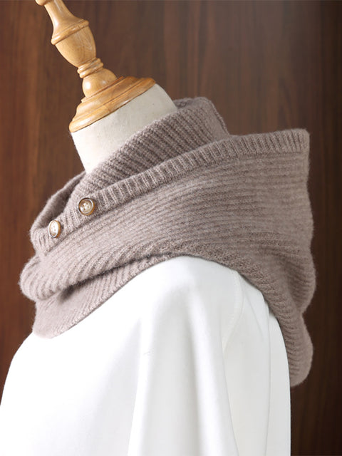 Women Winter Wool Knit Warm Soft Hooded Scarf