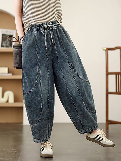 Pantaloni harem in denim casual primaverili da donna