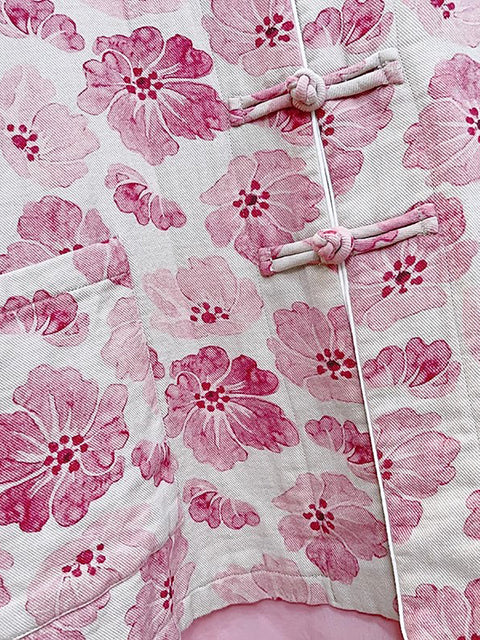 Cappotto imbottito rosa con stampa floreale retrò da donna