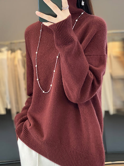 Maglione in maglia di lana con scollo a V e righe casual autunnali da donna