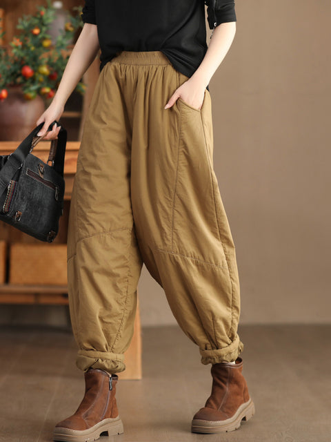 Pantaloni Harem imbottiti con cuciture solide vintage da donna taglie forti