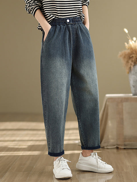 Pantaloni harem in denim puro retrò primaverili da donna