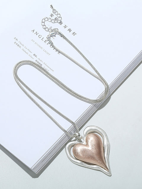 Fashion Alloy Heart Pendent Sweater Necklace