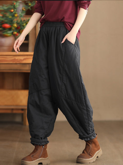 Pantaloni Harem imbottiti con cuciture solide vintage da donna taglie forti