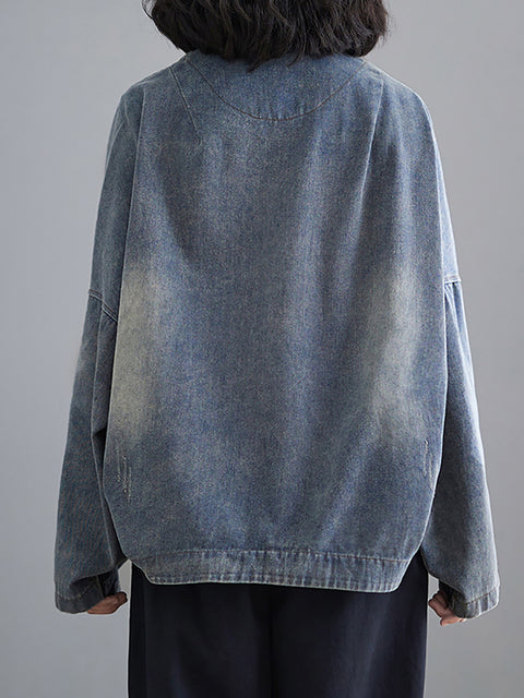 Cappotto corto da donna in denim primaverile lavato retrò