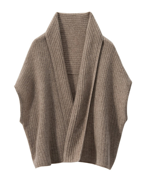 Women Solid Casual Cashmere Knitted Shawl Cardigan