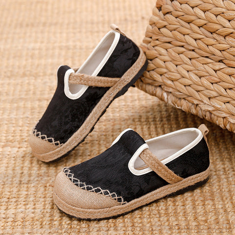 Women Ethnic Cotton Linen Jacquard Flat Shoes