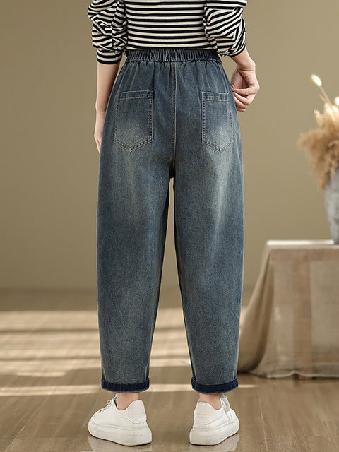 Pantaloni harem in denim puro retrò primaverili da donna