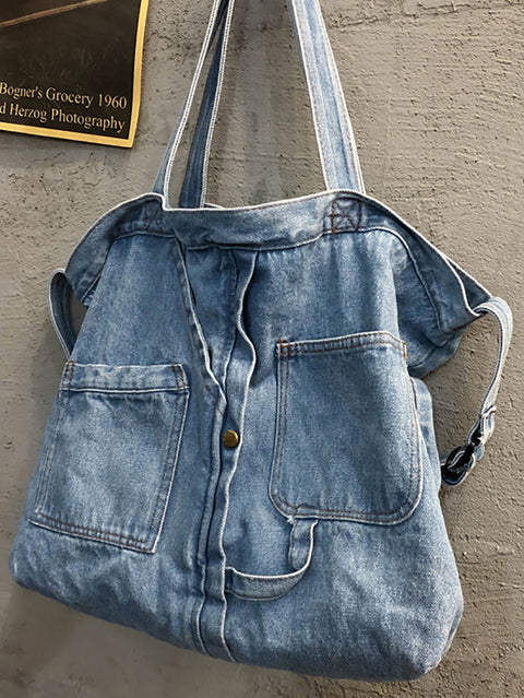 Borsa a tracolla da donna vintage in denim tinta unita. Borsa a tracolla