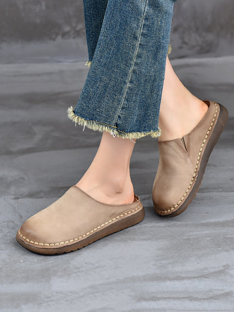 Women Spring Genuine Leather Flat Slippers