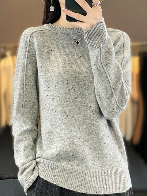 Maglione con scollo a O lavorato a maglia in lana tinta unita invernale casual da donna