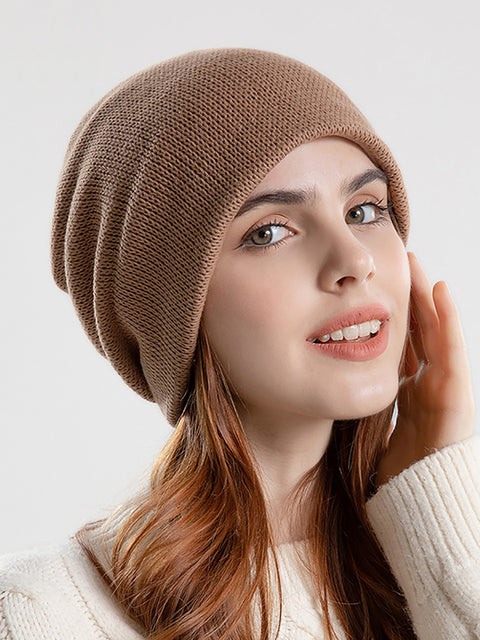 Women Casual Winter Solid Cotton Keep Warm Knit Cap