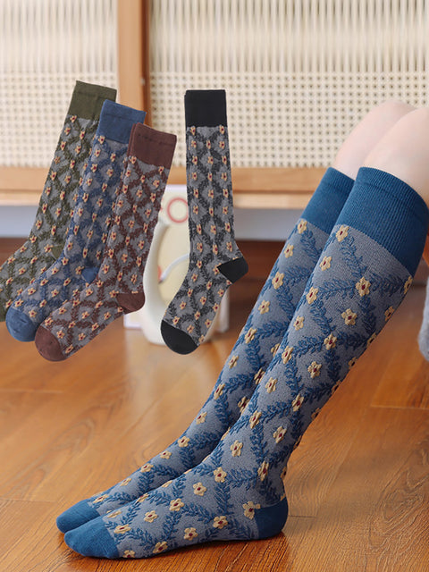 4 Pairs Women Winter Floral Jacquard Long Socks