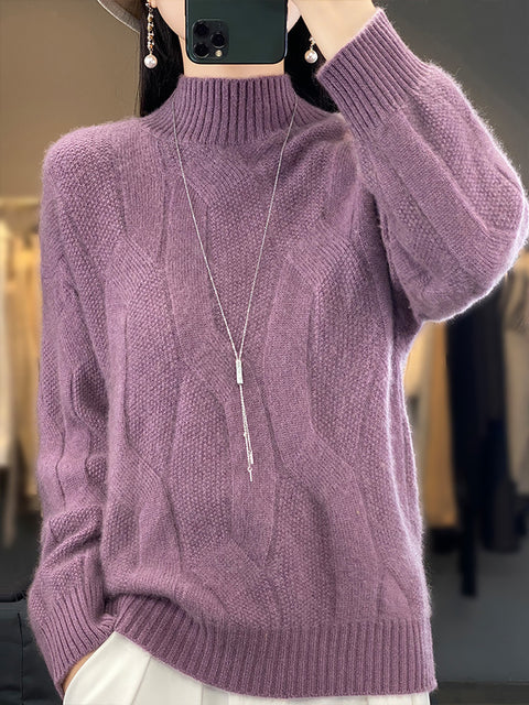 Maglione in maglia di lana con scollo a V e righe casual autunnali da donna