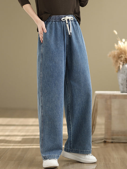 Pantaloni dritti in denim casual da donna, di colore puro, primaverili