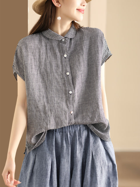 Camicia vintage da donna in 100% cotone con bottoni, taglia comoda