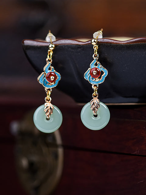 Vintage Round Jade Alloy Earrings