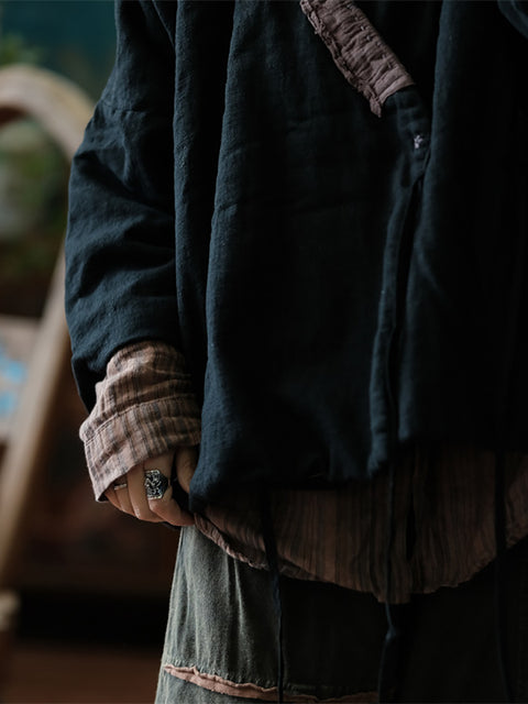 Cappotto etnico da donna in lino con scollo a V