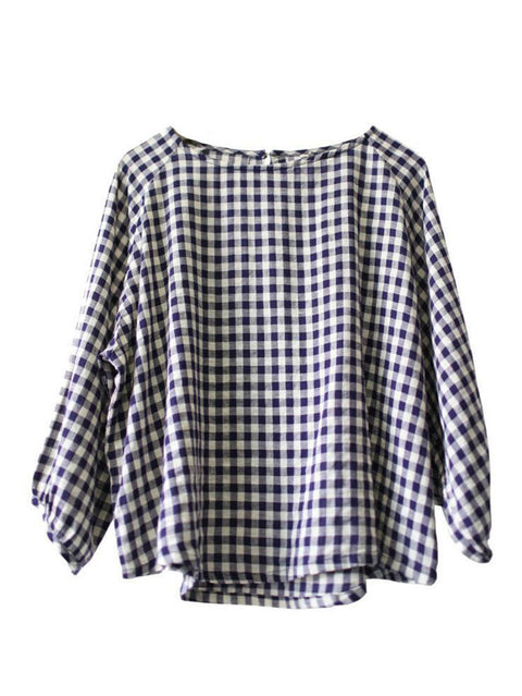 Camicia in cotone pullover ampio scozzese vintage da donna taglie forti