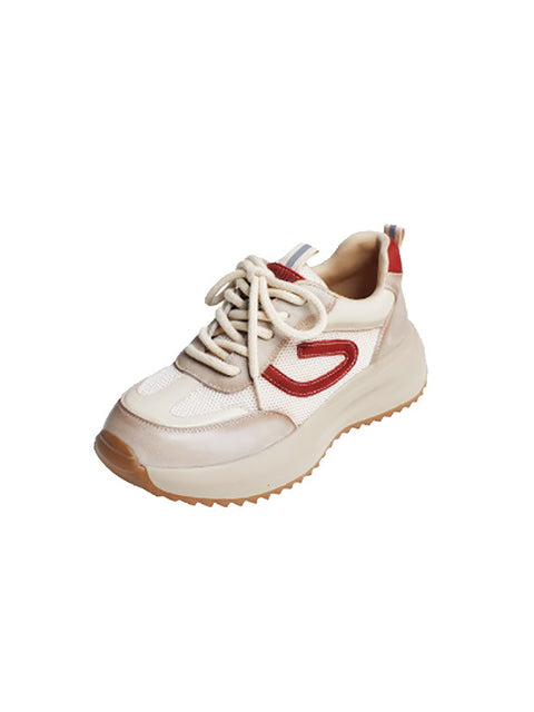 Scarpe da donna casual in pelle colorblock con plateau