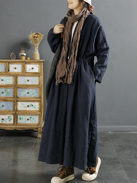 Cappotto lungo in lino con coulisse vintage da donna taglie forti