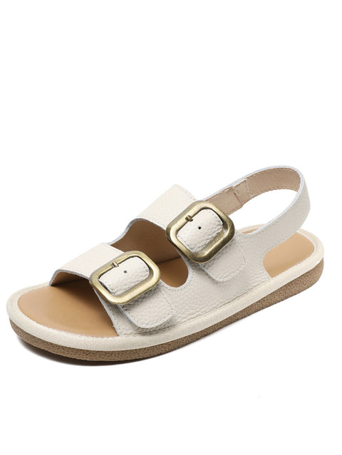 Sandali estivi casual in pelle con bottoni piatti da donna