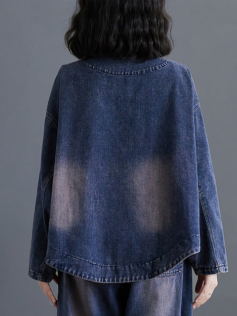 Cappotto in denim con tasca grande con impiombatura retrò primaverile da donna